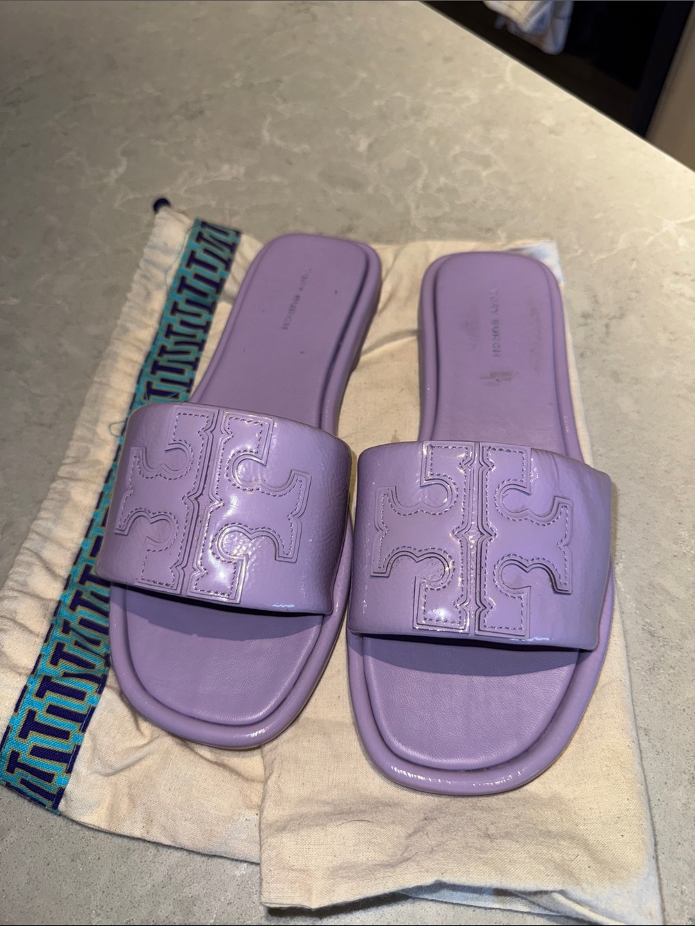 Tory Burch Lavender Leather Slide Sandals